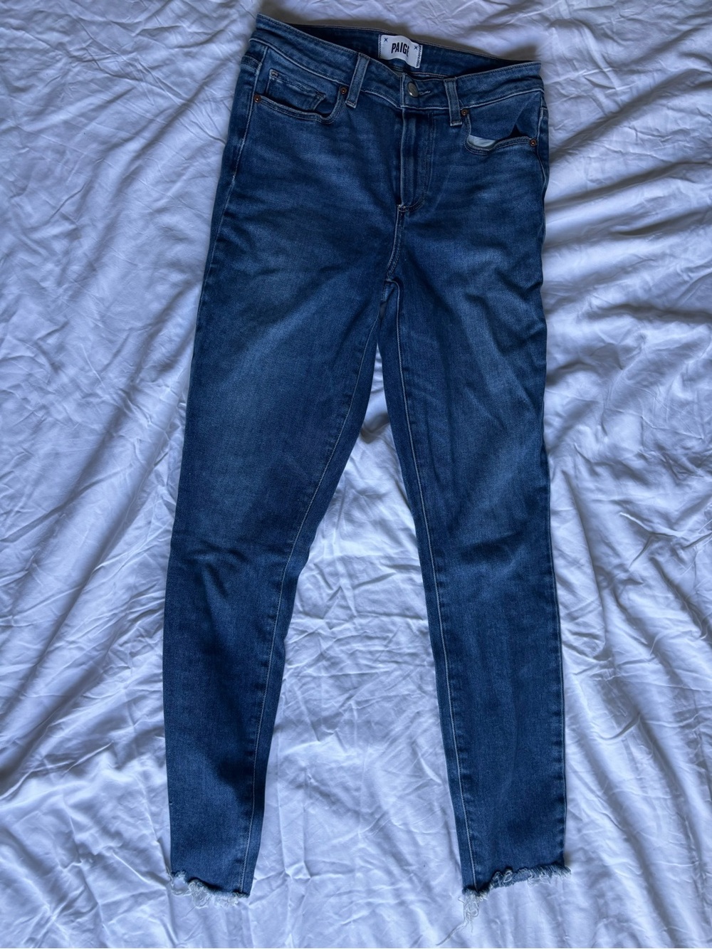 PAIGE Indigo High-Rise Skinny Jeans with Raw Hem